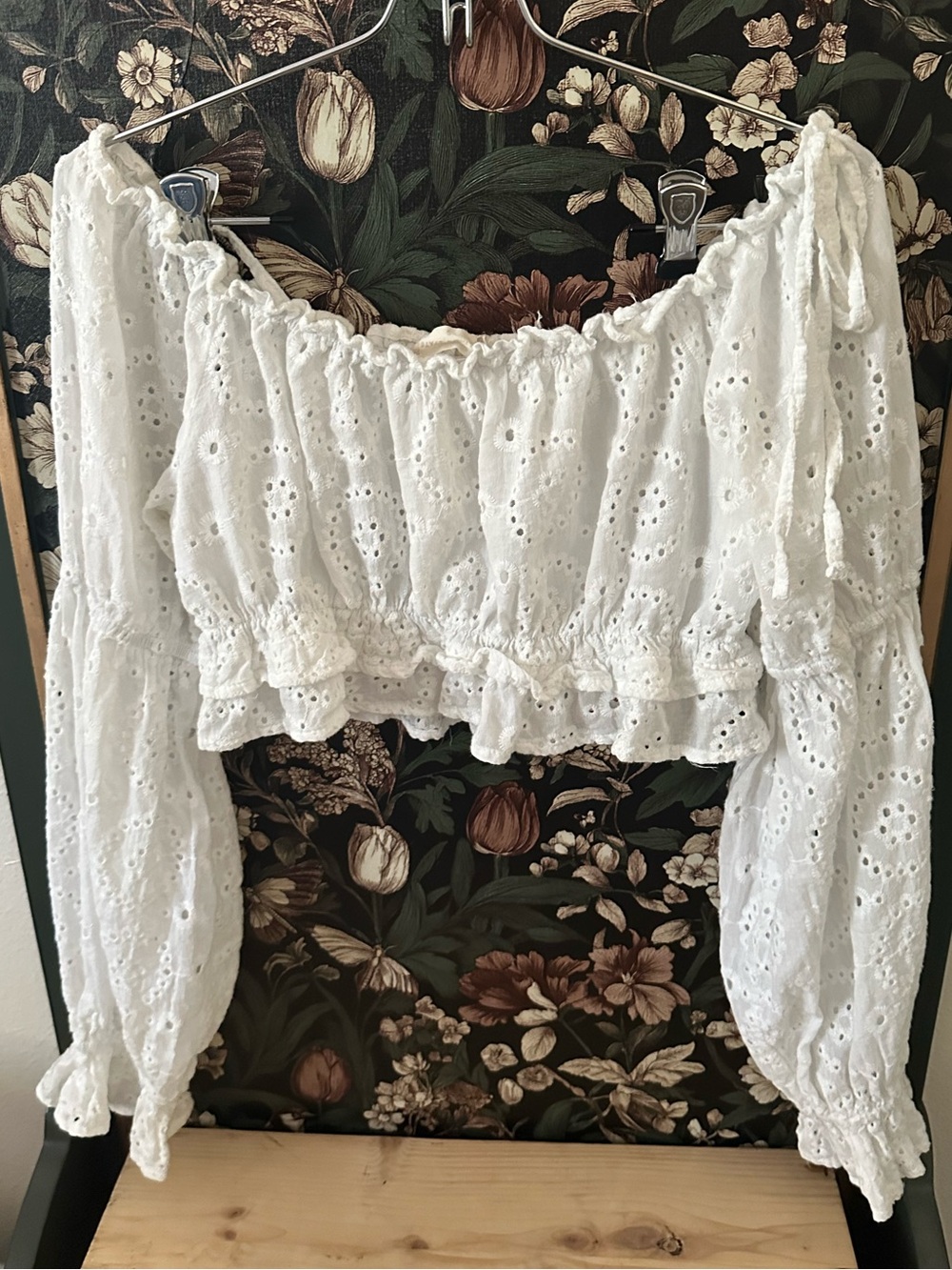 Altar'd State White Off the Shoulder Bishop Sleeve Crop Blouse
